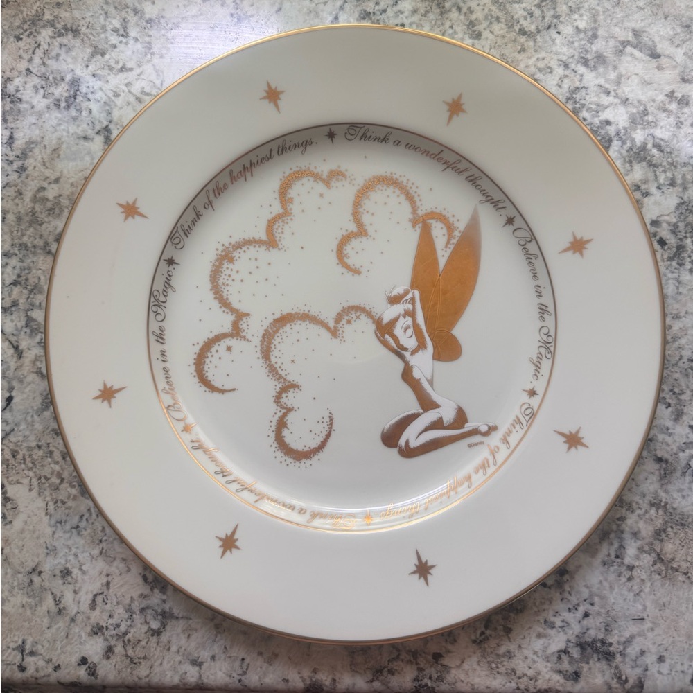 Disney Gallery Tinkerbell Pixie Dust Gold 12” Plate Ceramic Porcelain